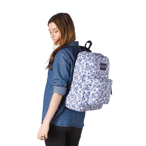 1 Left! NWT JANSPORT Floral Backpack Blue & White - Picture 2 of 8